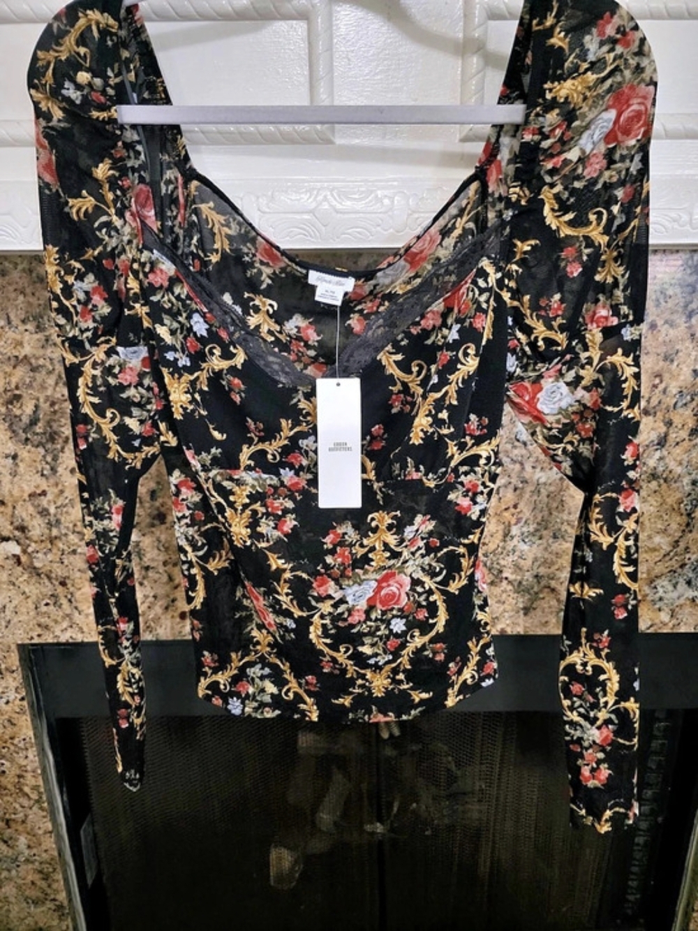 Urban Outfitters Floral Long Sleeve Blouse in Black & Red XL NWT